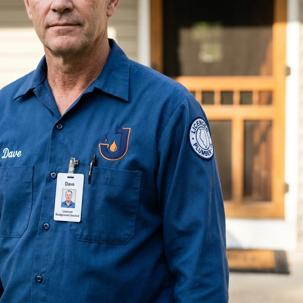 Licensed plumber showing ID badge in Scottsburg, IN