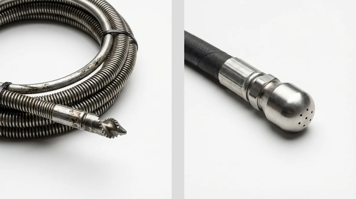 Drain snake cable and hydro jetting nozzle used for drain cleaning in Scottsburg, IN
