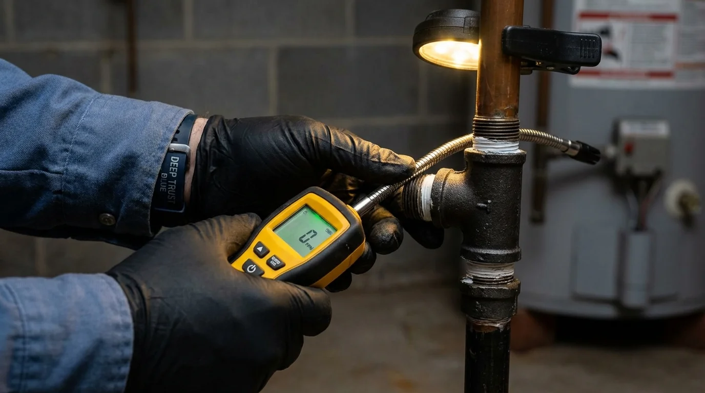 Gas leak detection with electronic sniffer by Johns Plumbing LLC in Scottsburg