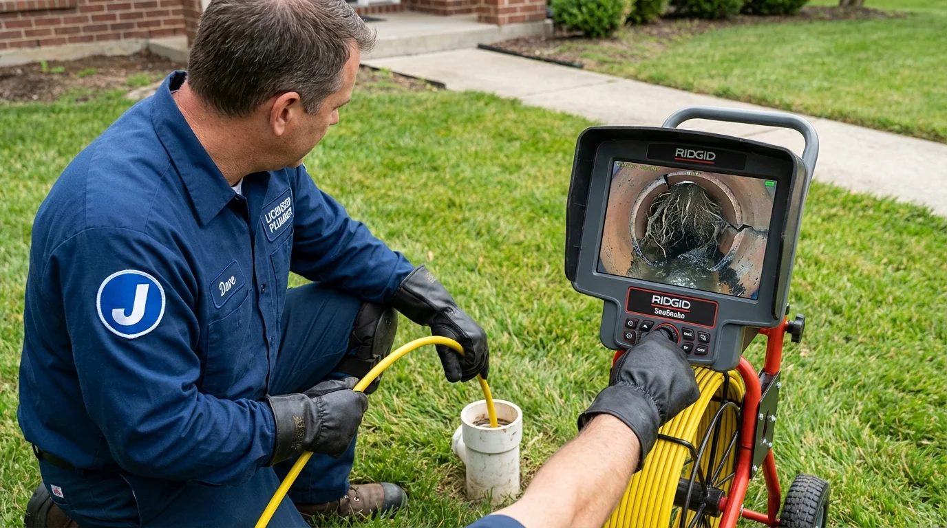Sewer camera inspection being performed by Johns Plumbing LLC in Scottsburg