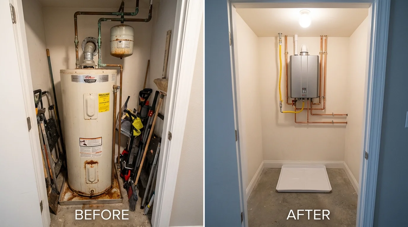 Tank water heater versus wall-mounted tankless unit comparison for Scottsburg, IN homeowners